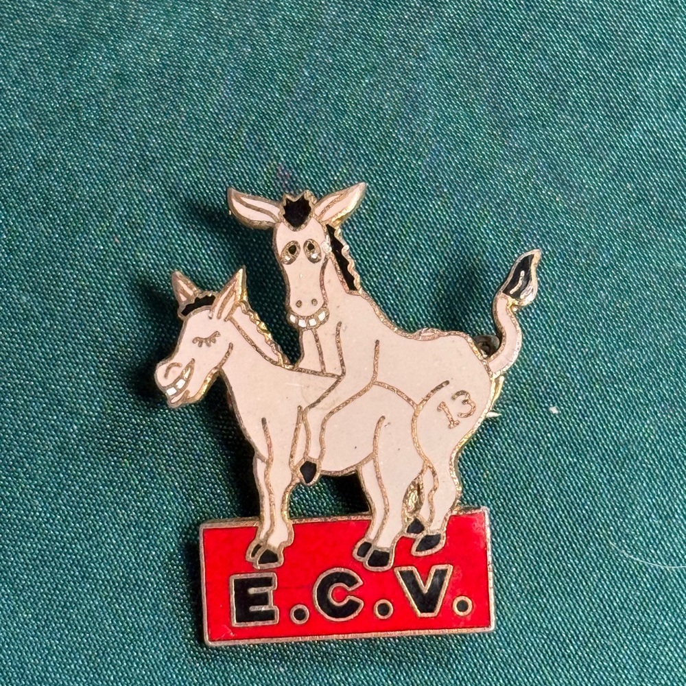 Source Unknown E.C.V. Donkey Pin - Red and‎ Cream